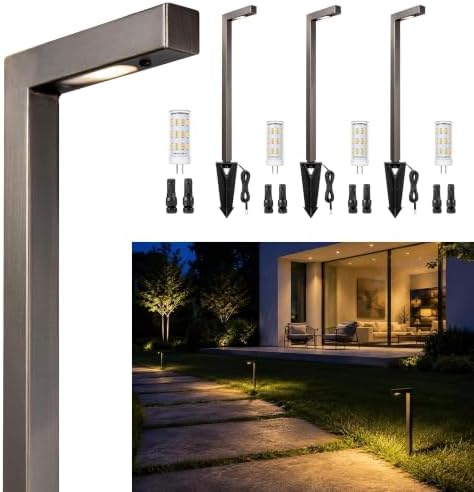 Gardenreet Brass Low Voltage L-Shaped Path Light, Bronze, G4, 2700K, 4Pack by Gardenreet