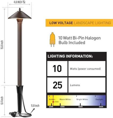 Malibu Low Voltage Pathway Lights, 10W Pro Style Halogen Landscape Lighting, 6Pack 2700K Warm White Path Light, 12V AC Bronze Outdoor Walkway Lights for Yard Garden 8308-9103 - Image 2