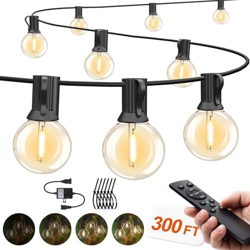 Outdoor String Lights Waterproof 300FT with Remote Patio Lighting for Porch by SUFEIMAS