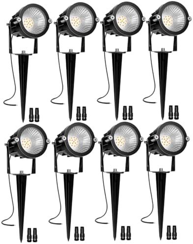 Low Voltage Landscape Lights, 10W 12/24V 2700K Warm White Landscape Lighting, IP65 Waterproof Outdoor LED Spotlight for Garden Yard Tree, 8 Pack with Connectors by REEGOLD
