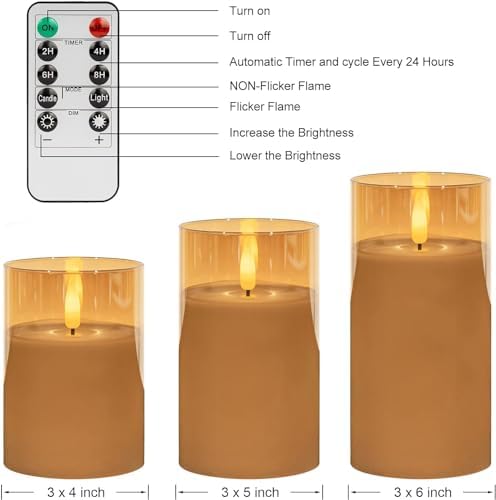 Glass Flameless Candles LED Battery Operated Candles with Remote Set of 3 - Image 4