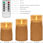 Glass Flameless Candles LED Battery Operated Candles with Remote Set of 3 - Image 4