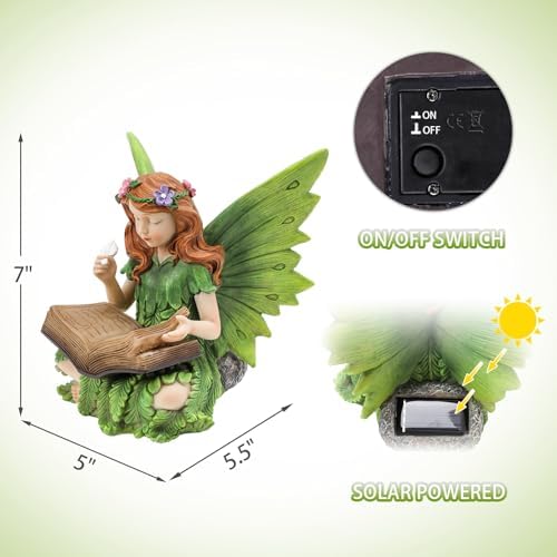 Solar Fairy Statue Reading Book Figurine Light for Outdoor Garden Decor - Image 6