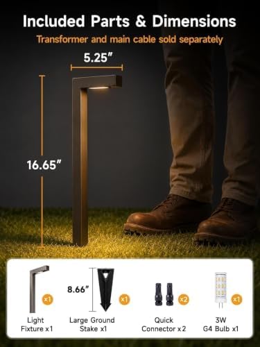 Gardenreet Brass Low Voltage L-Shaped Path Light, Bronze, G4, 2700K, 4Pack - Image 6