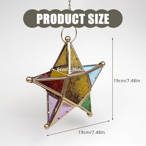 Windproof Tealight Holder Antique Multicolored Glass Moroccans Styles Home Garden Hanging Lamp Ornament Gift Colored Glass Wind Lamp Holder - Image 4