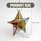 Windproof Tealight Holder Antique Multicolored Glass Moroccans Styles Home Garden Hanging Lamp Ornament Gift Colored Glass Wind Lamp Holder - Image 4
