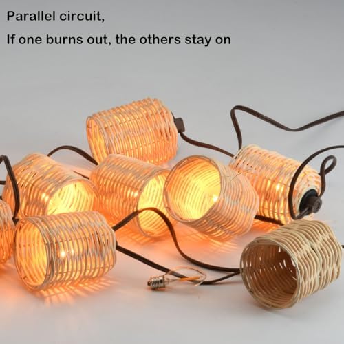 13FT Natural Rattan String Lights, 10 Decorative Lanterns Lights, White - Image 7