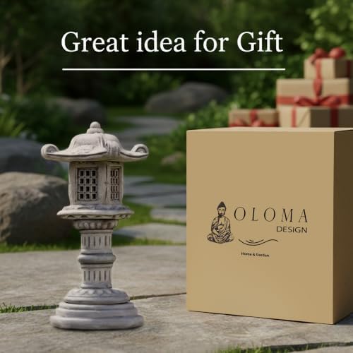 OLOMA Stone Japanese Lantern Garden Sculpture Outdoor Decor Asian Stone Pagoda Statue Cement Handcrafted Yard Ornament Weather Proof Garden Accent Traditional Zen Landscape Decoration - Image 5
