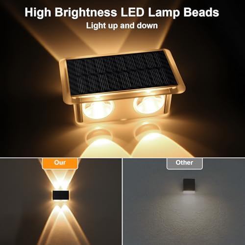 Solar Fence Lights Outdoor, Up Down Glow Solar Powered Wall Lights with 3 Modes Color Temp Changing-3000K/4000K/6000K, IP65 Waterproof LED Solar Garden Light for Patio Pool Step Porch Yard-8 Pack - Image 4
