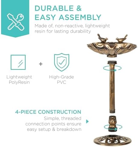 32inch Antique Bird Bath Outside Garden Weather Resistant Polyresin Backyard Expressions - Image 4