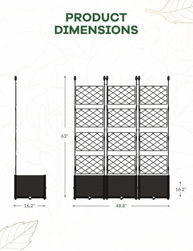 Patikuin 3-Section Sturdy Weather-Resistant Raised Garden Bed with Metal Trellis, Vertical Modular Planter Box & Privacy Screen for Climbing Plants, Vegetables, Flowers - Image 2