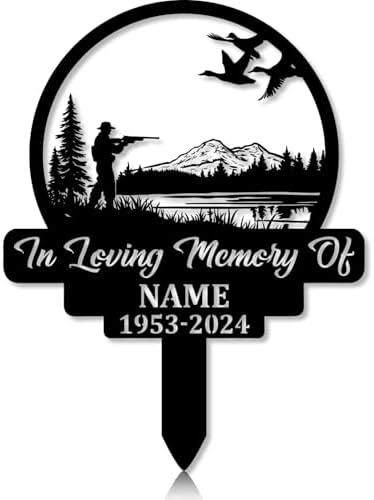 Personalized Hunter Grave Marker Mallard Hunting Memorial Garden Stake 8-24 inch Hunter Dad Loss Gift, Hunter Memorial Gift Loss of Loved One (Mallard Hunting) by Linktee