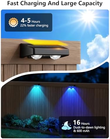 Solar Fence Lights 8 Pack 9 Colors & 11 Lighting Modes Solar Wall Lights Outdoor Waterproof IP65 RGB Color Changing Fence Lights Solar Powered for Garden Yard Patio Deck Step Patio Wall - Image 4