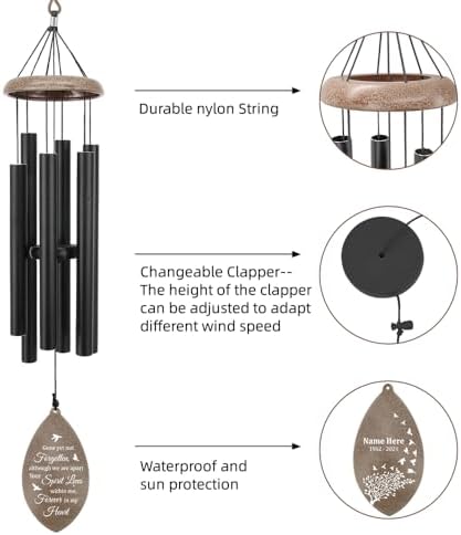 Sympathy Wind Chimes Personalized, 36inch Memorial Wind Chimes in Loving Memory, Loss of Loved Mom/Dad, Sympathy Wind Chime Memorial Gifts Outdoor - Image 3