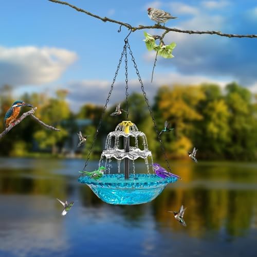 Hanging Bird Bath - Bird Bath Bowl with Solar Fountain Pump - Deck Mount Metal Bird Bath Bowl Powered by Water Fountain Pump for Outdoor Garden - Solar Powered Bird Bath Fountain - Image 4