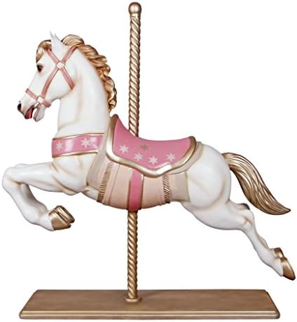 Design Toscano Carousel Horse Vintage-Style Merry Go Round Indoor Statue, Full-Size, 57 inches Tall, Fiberglass Cast Stone Resin, White & Pink Paint - Image 6
