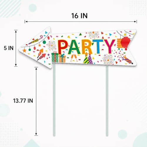 Party Signs with Stakes, 16 Inches by 5 Inches - Double Sided Signs - Corrugated Plastic - Colorful Birthday Party This Way Sign with Arrow for Yard Outdoors. (20) - Image 2