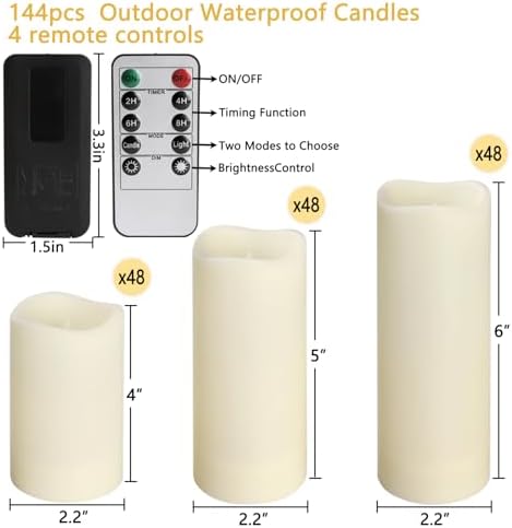 144-Pack LED Flameless Flickering Candles with Remote Control and 2/4/6/8 H Timer Led Pillar Candles of Wedding, Table, Halloween,Christmas Decorations and Special Occasions (Three Sizes) - Image 4