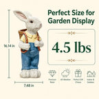16.14in Resin Animal Rabbit Garden Statue, Weatherproof Outdoor Yard Decor - Image 2
