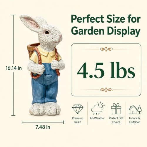 16.14in Resin Animal Rabbit Garden Statue, Weatherproof Outdoor Yard Decor - Image 2