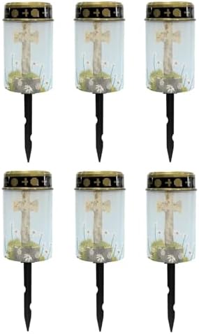 Poceacles Cross Solar Lights Outdoor for Pathway Lawn Cemetery Grave Decorative Cemetery Solar Candle Solar Votive Candles for Outside Home Solar Decorations, Daisy Cross, Pack of 6 by Poceacles