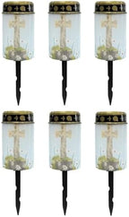 Poceacles Cross Solar Lights Outdoor for Pathway Lawn Cemetery Grave Decorative Cemetery Solar Candle Solar Votive Candles for Outside Home Solar Decorations, Daisy Cross, Pack of 6 by Poceacles