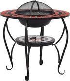 Tidyard Fire Pit Table, 68cm Round Ceramic Top Steel Bowl with Mesh Cover Poker for Outdoor Patio Garden Backyard by Tidyard