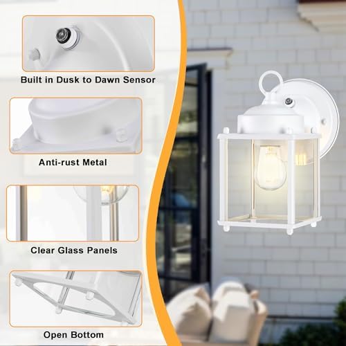 Outdoor Wall Light Fixture, Metal Glass, White, 4 Pack - Image 3