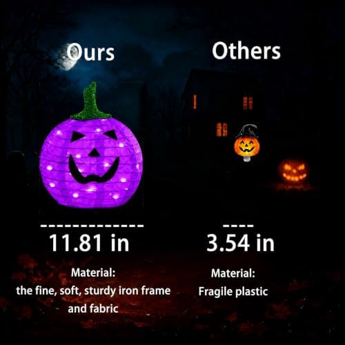 Solar Halloween Pumpkin Lights, 2 Pack Purple Pathway Stake Lights - Image 6