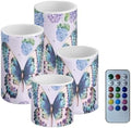 GLENLCWE Boho Butterfl Floral Blossoms Flameless Light Candles with 4H 8H Timer, Battery Operated Candles with 18-Key Remote Flickering Smokeless Pillar Candles-4PCS by GLENLCWE