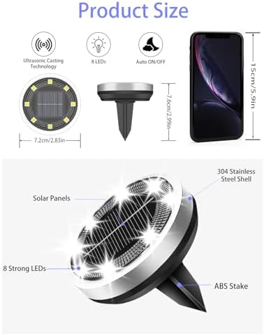 Solar Lights Outdoor Waterproof, 26 Pack 8 LED, Thickened Stainless Steel Ground Light, Solar Garden Lights Landscape Lighting for Patio Pathway Lawn Yard Deck Driveway Walkway, Cool White - Image 6