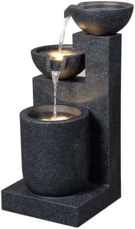 Black Modern Tiered Bowl Fountain, Decorative Water Fountain with LED Lights and Quiet Pump, Indoor Outdoor Water Feature for Patio, Garden, Deck, Balcony, Office and Home Décor - Image 4