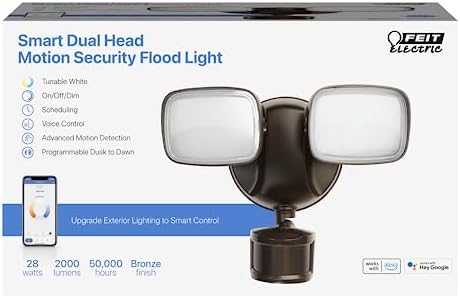 Feit Electric Smart Outdoor Flood Lights with Motion Sensor, 28W LED WiFi Security Light with Dusk to Dawn Compatible with Alexa and Hey Google, Tunable White, 2 Head, Hardwired, S9DFL/CCT/MOT/BZ/AG - Image 2