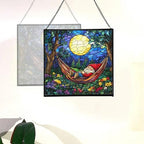 Moonrise Hammock Gnome Stained Glass Suncatcher – Square Hanging Window Panel for Home or Greenhouse – Whimsical Glass Art Gift for Garden Lovers, Christmas, Halloween, Father Days Tduknz - Image 4