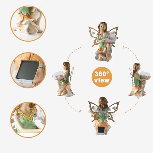 Suyorpe Solar Fairy Garden Statue Lights Outdoor Decor - Fairies Resin Waterproof Change Light Figurine for Patio Backyard Yard Lawn Decoration,Gift for Mom Grandma Wife - Image 4