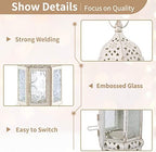 2 Pcs Moroccan Lantern Metalwork Hanging Tealight Candle Holder Metal Glass Indoor Outdoor Battery Operated LED Flameless with 35cm Chain, White - Image 4