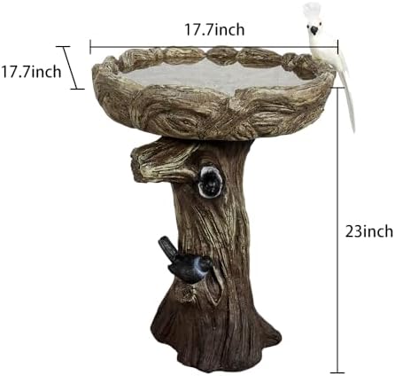 23" H Concrete Birdbath for Outdoor Garden with a Fake Bird Decor - Freestanding Trunk Like Bird Bath for Outside Garden Patio or Yard Decor - Image 2