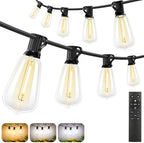 Brightever 180FT LED String Lights with Remote Control, 2700K/4000K/5000K Selectable Outdoor Patio Lights with 56 Shatterproof ST38 Edison Bulbs, 3 Modes Dimmable Outside Light for Yard, Porch by Brightever