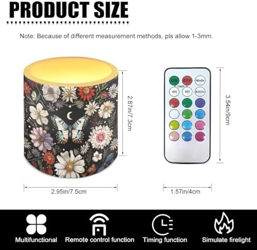 4 PCS Flameless LED Candle with 4H 8H Timer Remote Retro Butterfly Moon Flower Electric Pillar Candle with Color Changing Control for Room Fall Wedding Christmas Decorations - Image 7