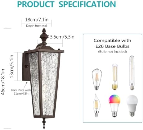 Outdoor Wall Light Fixtures,Brown Exterior Waterproof Lantern - Image 3