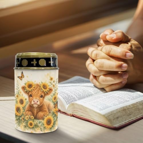 Poceacles Solar Lights Outdoor Waterproof Grave Lights for Cemetery LED Flameless Candle Cemetery Solar Pillar Candles Outdoor Decor, Highland Cow Sunflower Butterfly, Set of 2 - Image 5