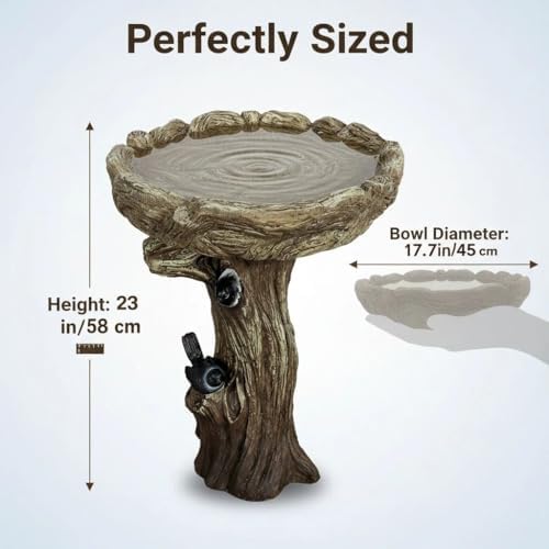 SunJet 23 Inch High Wood-Look Concrete Bird Bath with Decorative Faux Bird – Birdbath Rustic & Long-Lasting Design, Enhances Garden, Patio, Yard, Lawn Decor - Image 5