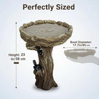 SunJet 23 Inch High Wood-Look Concrete Bird Bath with Decorative Faux Bird – Birdbath Rustic & Long-Lasting Design, Enhances Garden, Patio, Yard, Lawn Decor - Image 5
