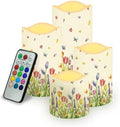 Colorful Tulip Flameless Candles with Remote Timer Flickering LED Pillar Candles Color Changing Set of 4 Battery Operated Candles Indoor Outdoor Home Table Beach Wedding Decoration by Uorisanigo