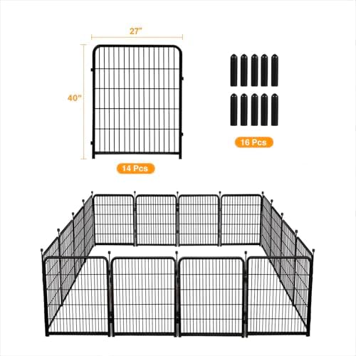 Getlay Doorless Animal Barrier Fence, 40in(H) 14 Panels Total 31 Ft(L), Garden Fences and Borders for Dogs, Anti Dig Fence Barrier, Black Metal Decorative Garden Fencing, Flower Bed Fencing - Image 3