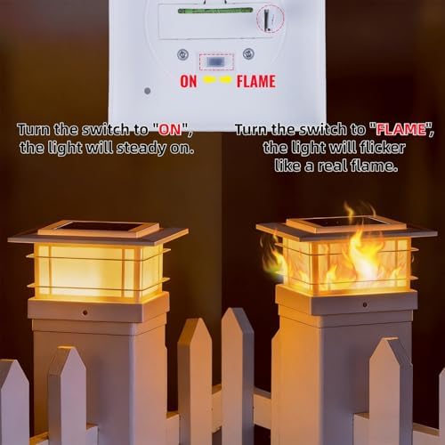 Dynaming 4x4 Solar Post Cap Lights Outdoor with Flickering Flame Light, 12 Pack White Shell Fence Post Solar Lights Fit Vinyl/Wooden Posts, Brightness LED Lighting Decor for Garden Deck Patio - Image 5