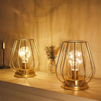 TRIROCKS Set of 4 Metal Battery Operated Lamp 7'' Tall Mini Cage Shape Cordless Table Lamp Battery Lanterns with Warm Fairy Lights Bulb for Patio Garden Wedding Parties Indoor Outdoor(Gold) - Image 6