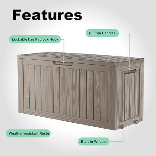 75 Gallon Waterproof Resin Deck Box, UV Resistant Outdoor Storage for Garden, Patio, Porch, Delivery（Grey，75 Gallon） - Image 5