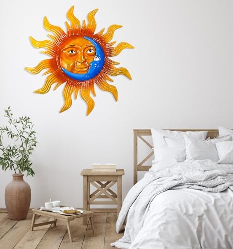 25.7'' Large Size Metal Sun Outdoor Wall Art Decor, Sun&Moon Outside Metal Art Rust Proof Wall Sculpture, Ideal for for Yard, Bedroom, Patio, Garden, Fence, Deck Pool Home and Farmhouse (Large sun) - Image 4