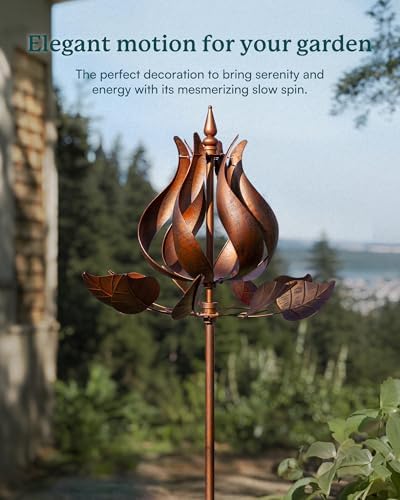 Wind Spinners Outdoor - Large Tulip Metal Wind Spinners with Stake, Garden Windmill Yard Spinner Lawn Decor (24" W x 75" H) - Image 2